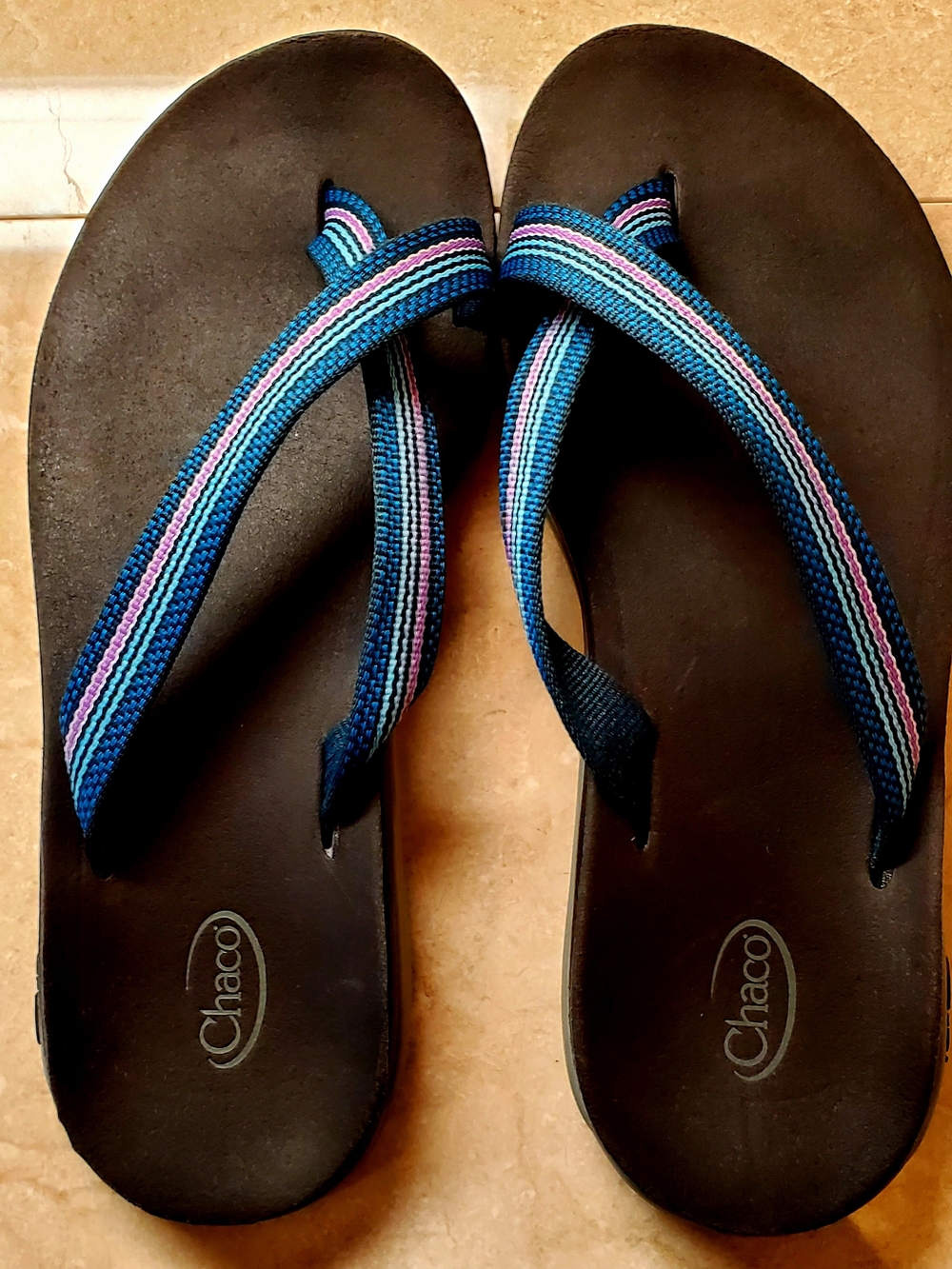 CHACO Tanana Ecotred Toe Loop Blue/Pink Strap Sandal Women's US Size 7 - Picture 8 of 11